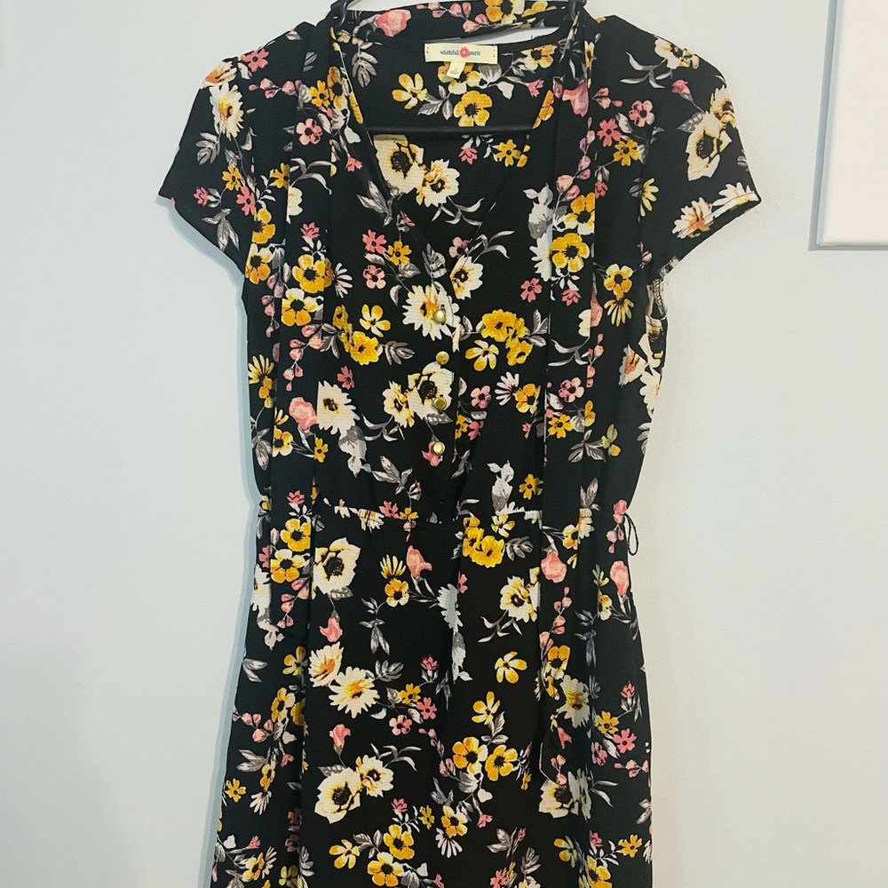 Black Floral Dress - work, dressy, spring/summer